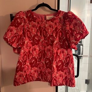 Rose Jacquard Puff Sleeve Blouse
